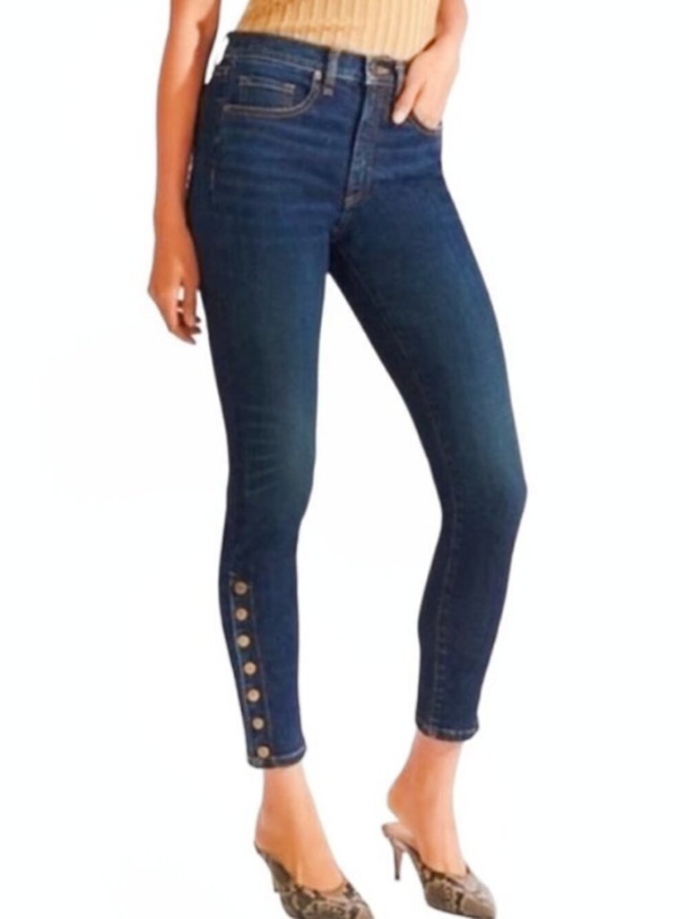 VERONICA BEARD DEBBIE SKINNY HIGH RISE JEAN SIDE BUTTON DARK VINTAGE CHIC 27 4
